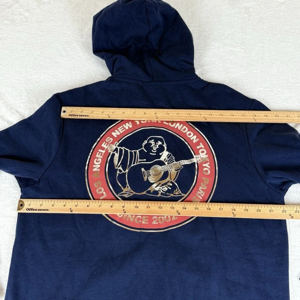 True Religion City Buddha Full Zip Hoodie Jacket Mens Large Blue New 44.5